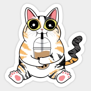 Boba Drinking Cat | Calico Cat Sticker